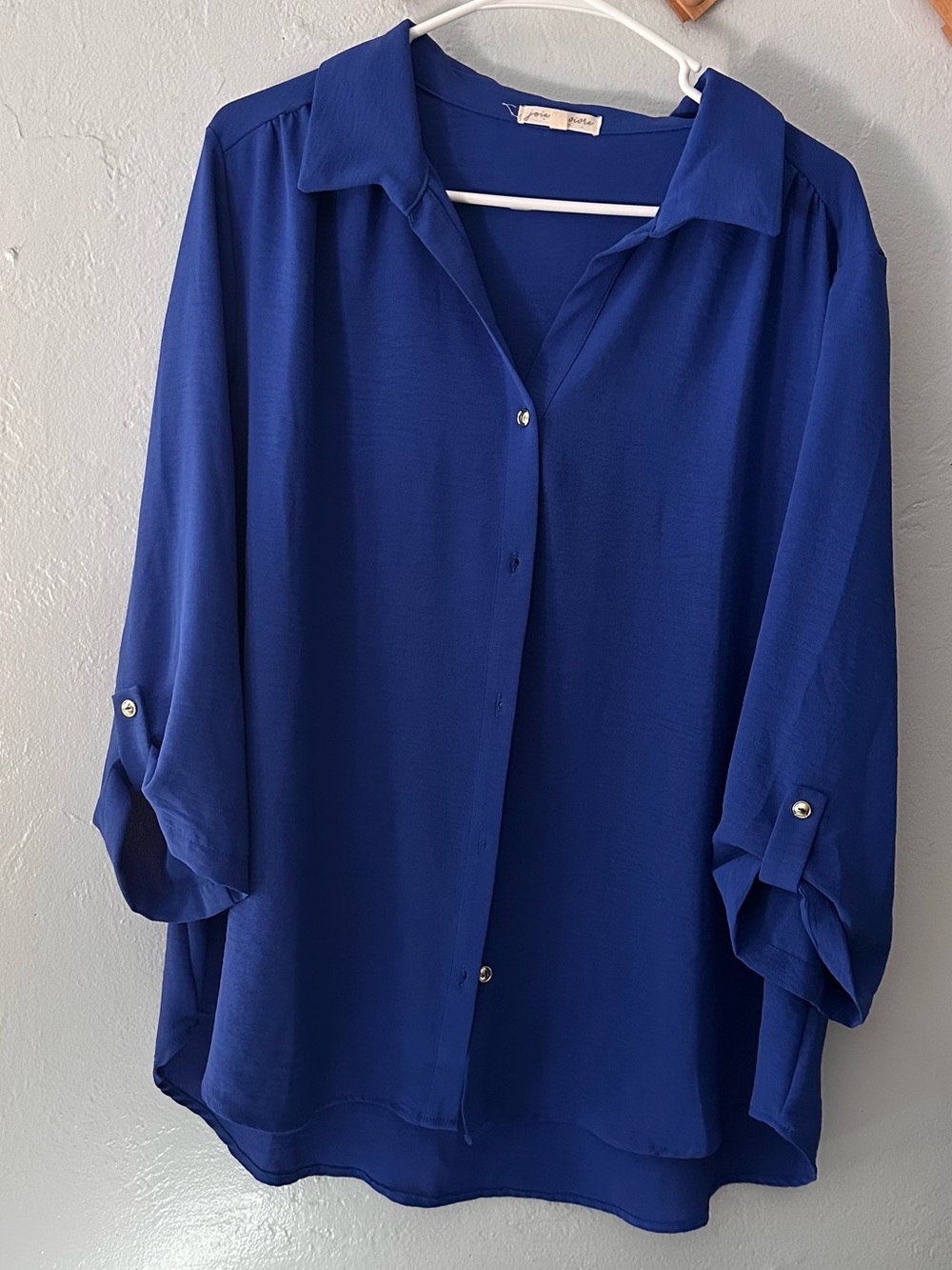 Royal Blue Button-Down Blouse